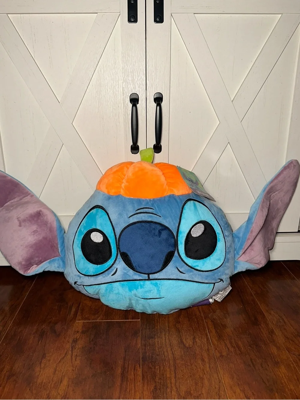 Disney Blue Stitch Pumpkin Head Plush Pillow with Orange Accent